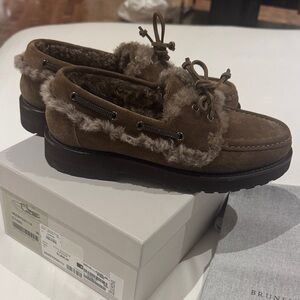 Brunello Cucinelli Tan Fur-Trimmed Loafers